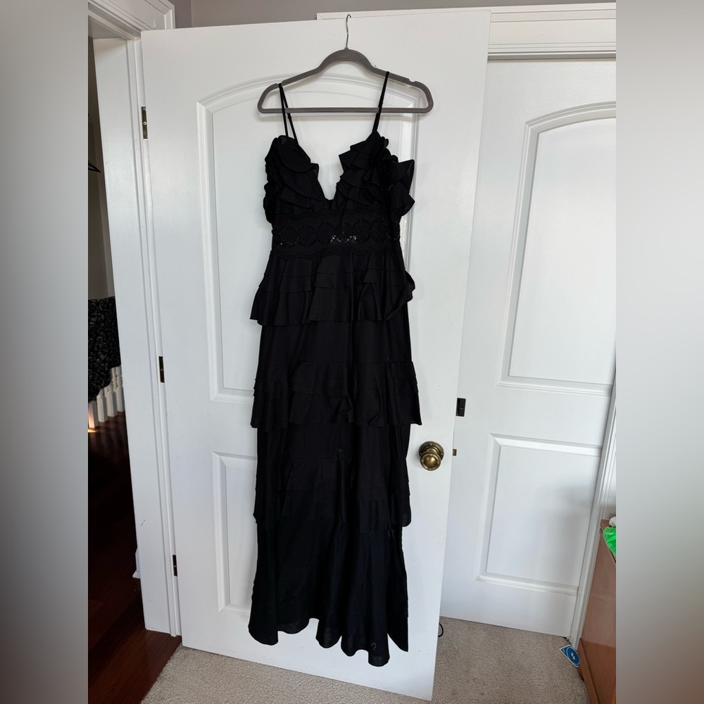 Black linen ruffle tier dress size 10